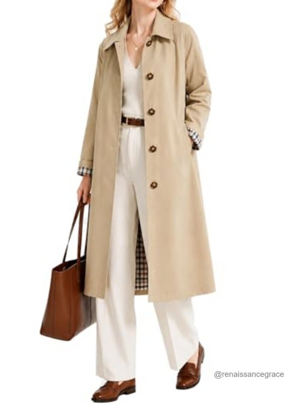 Orolay Women's Waterproof Single Breasted Trench Coat Packable Long Rain Coat